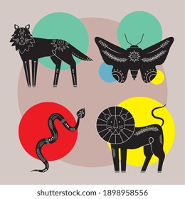 conjunto de cuatro animales iconos de naturaleza contemporánea diseño de ilustración vectorial