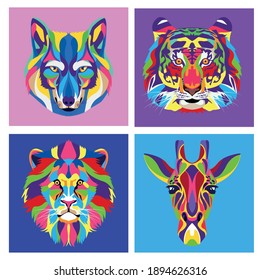 bundle of four animals wild life technicolor vector illustration design