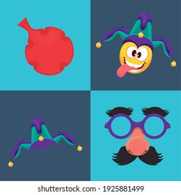 bundle of four april fools day set icons vector illustration design