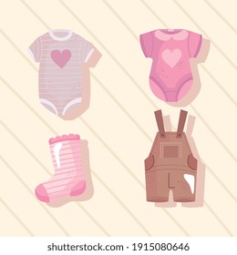 bundle of four baby shower set icons vector illustration design