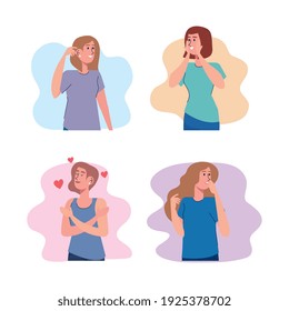bundle of four beautiful girls characters vector illustration design