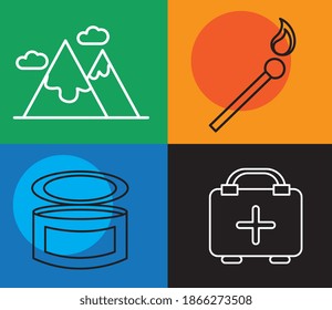 bundle of four camping set icons vector illustration design