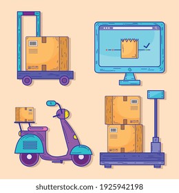bundle of four delivery service icons vector illustration design