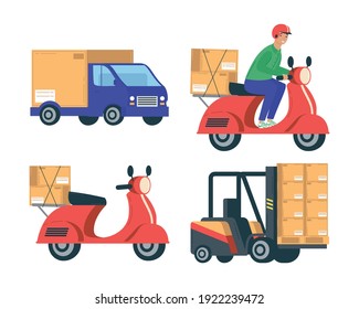 bundle of four delivery service set icons vector illustration design