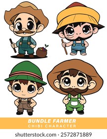 A bundle of four farm characters and the characters are all wearing overalls.