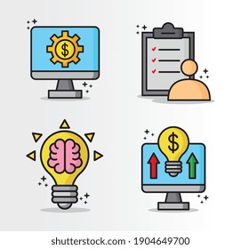 conjunto de cuatro iconos de conjuntos de negocios financieros diseño de ilustraciones vectoriales