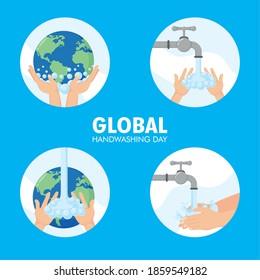 bundle of four global handwashing day set icons vector illustration design