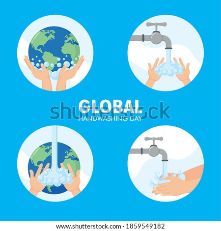 bundle of four global handwashing day set icons vector illustration design