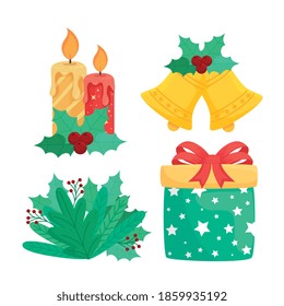 conjunto de cuatro felices navidad feliz conjunto iconos vectorial diseño de ilustración