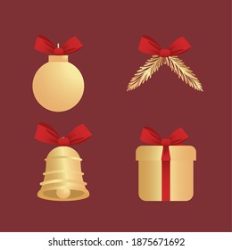 bundle of four happy new year set icons vector illustration design