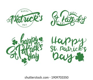 bundle of four happy saint patricks day letterings vector illustration design