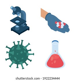 bundle of four isometric vaccine set icons vector illustration design