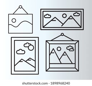 bundle of four pictures with differents scenes line style set icons vector illustration design