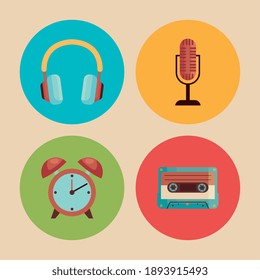 bundle of four retro devices set vector illustration design