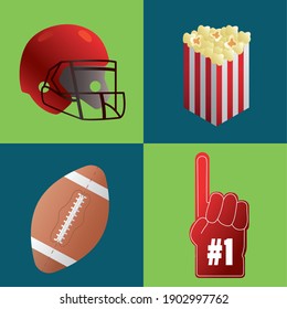 bundle of four super bowl set icons vector illustration design