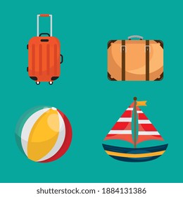 bundle of four vacations travel set icons vector illustration design