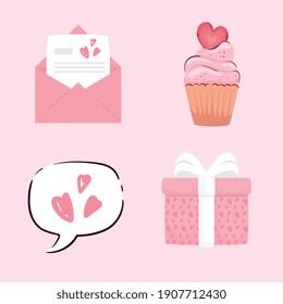 bundle of four valentines day icons vector illustration design