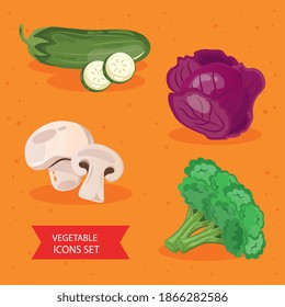 bundle of four vegetables set icons vector illustration design