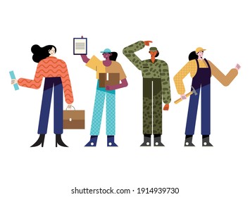 bundle of four women different professions characters vector illustration design - Shutterstock ID 1914939730