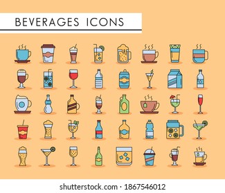 bundle of fourty beverages set icons vector illustration design