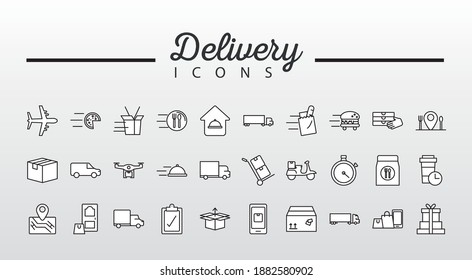 conjunto de 4 iconos de servicio de entrega y diseño de ilustración vectorial con letras