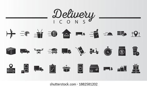 bundle of fourty delivery service icons and lettering vector illustration design