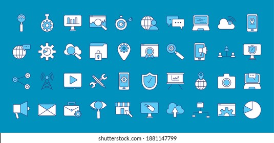 bundle of fourty marketing digital set icons vector illustration design