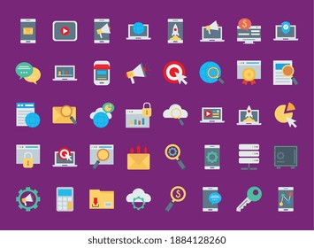 bundle of fourty marketing digital set icons vector illustration design