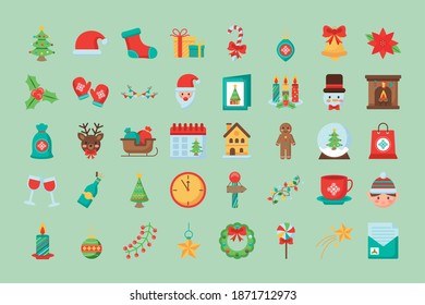 bundle of fourty merry christmas set flat style icons vector illustration design