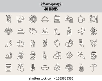 bundle of fourty thanksgiving day set icons vector illustration design