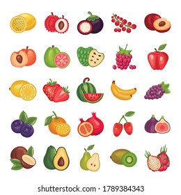 bundle of fresh fruits set icons vector illustration design