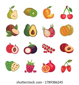 bundle of fresh fruits set icons vector illustration design