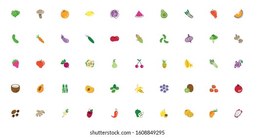 bundle of fruits and vegetables icons vector illustration design