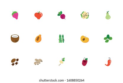 bundle of fruits and vegetables icons vector illustration design