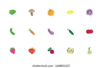 bundle of fruits and vegetables icons vector illustration design