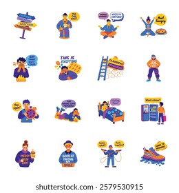 Bundle of Funny Sarcastic Flat Style Stickers 