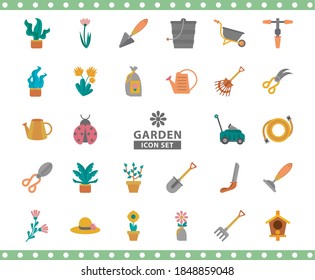 Paket von Gartenwerkzeugen Flache Symbole Vektorgrafik Design