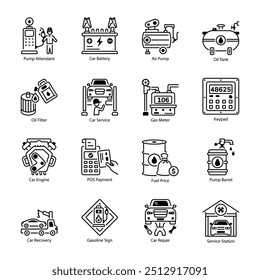 Bundle of Gas Station and Mechanics Linear Icons 