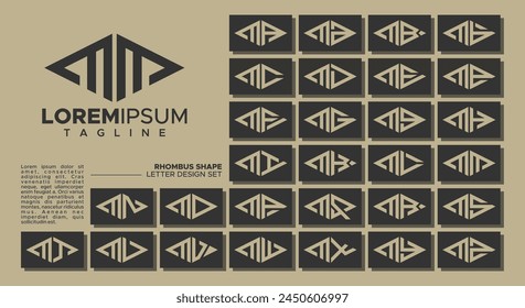 Bundle of geometric line rhombus letter M MM logo design