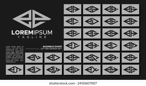 Bundle of geometric line rhombus lowercase letter E EE logo design