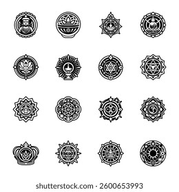 Bundle of Glyph Style Buddhist Religion Icons 

