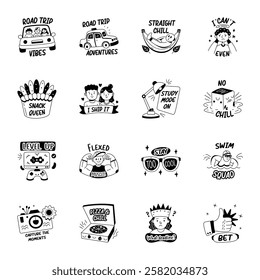 Bundle of Glyph Style Teenage Lifestyle Stickers 
