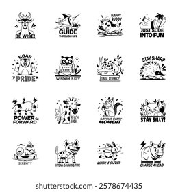 Bundle of Glyph Style Zoo Animal Typography Stickers 
