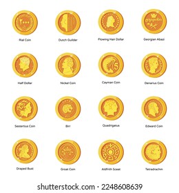 Bundle of Gold Coins Flat Icons 

