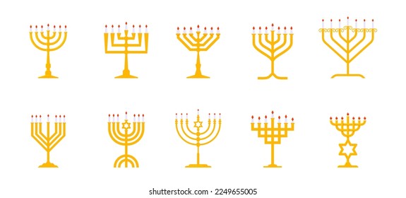 Bundle golden Jewish Big menorah with seven candles vector illustration