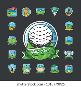 bundle of golf emblems, shields and labels vector illustration design