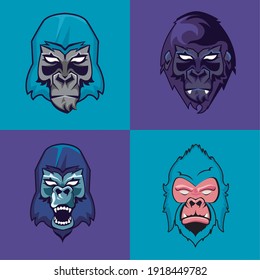 bundle of gorillas heads faces vector illustration design
