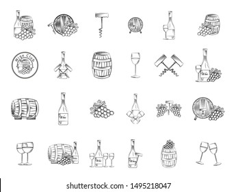 bundle of grapes and wine icons vector illustration design