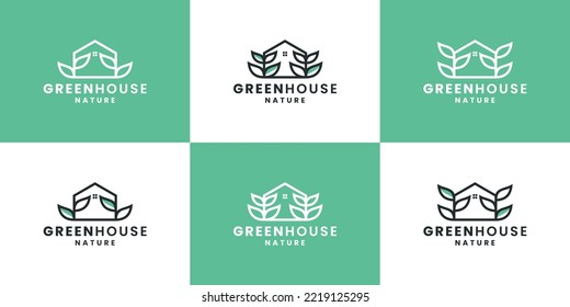 casa verde de paquete, casa natural, plantilla de diseño de logotipo de hoja