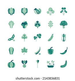 Bundle of greenery vegetable flat green color collection. simple design vector.